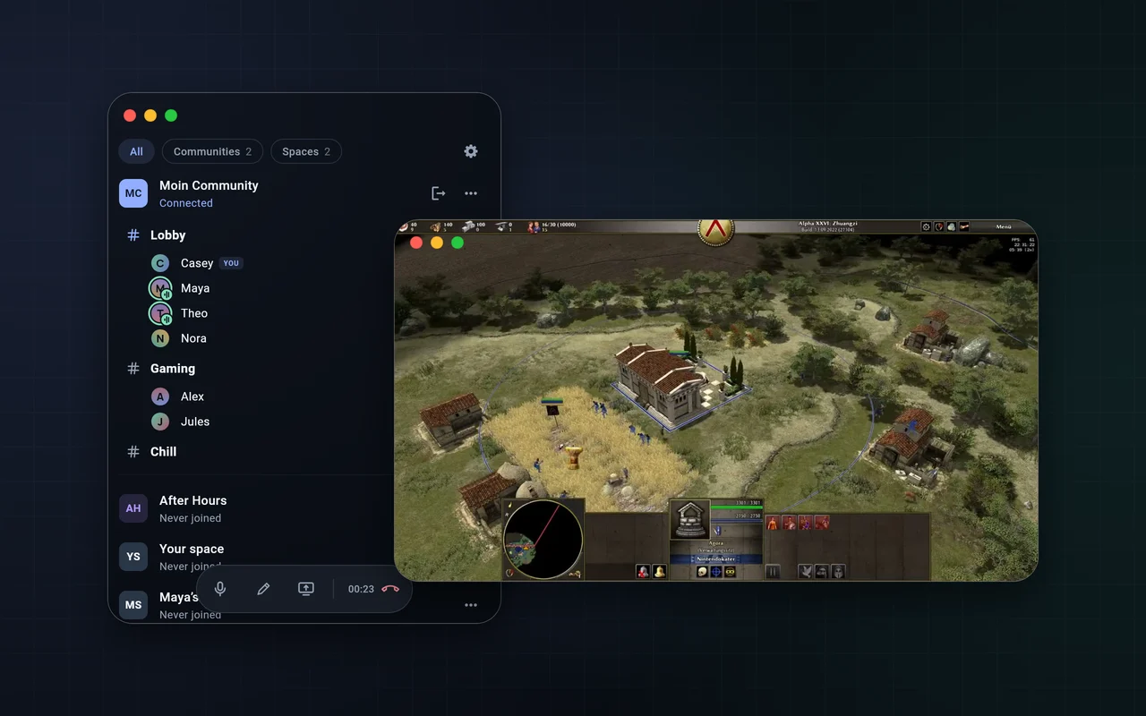 Moin on a Mac with a friend’s game open in its own window.
